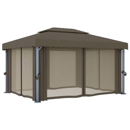 Pavillon med gardin 4x3 m aluminium gråbrun