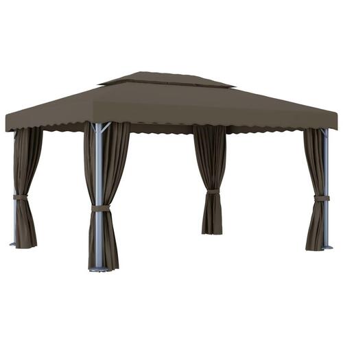 Pavillon med gardin 4x3 m aluminium gråbrun