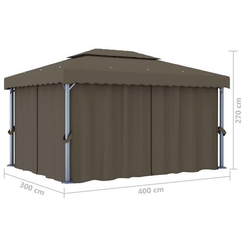Pavillon med gardin 4x3 m aluminium gråbrun