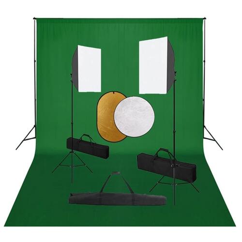 Fotostudiesæt med softbox-lamper + baggrund og reflektor