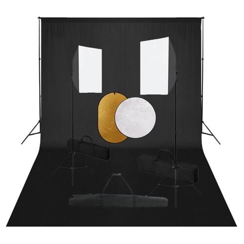 Fotostudiesæt med softbox-lamper + baggrund og reflektor