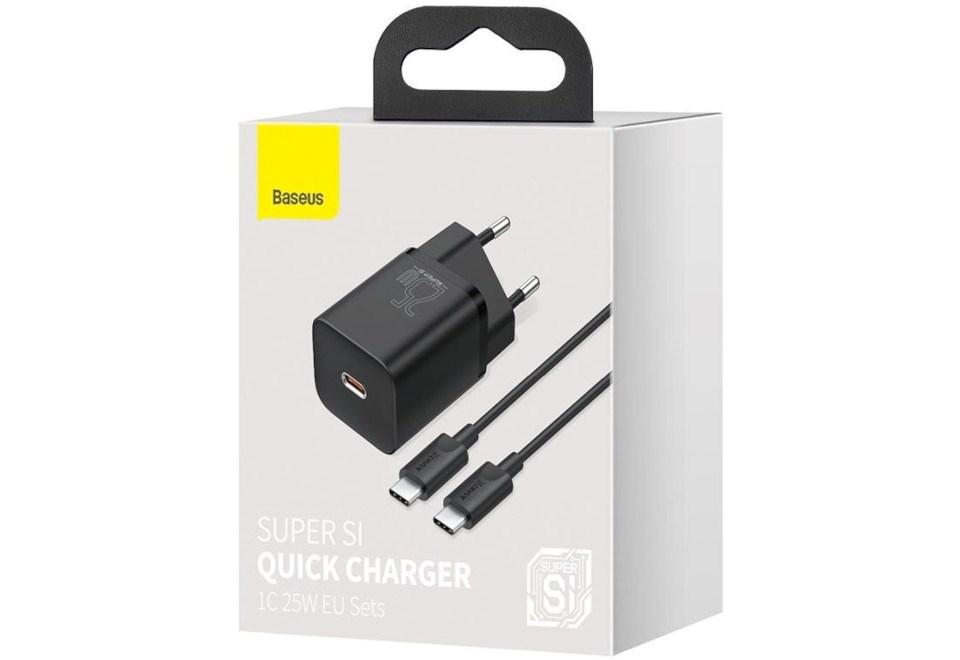 Oplader med hurtigladning Baseus Super Si 25 W - USB‑C, 1 m kabel, sort