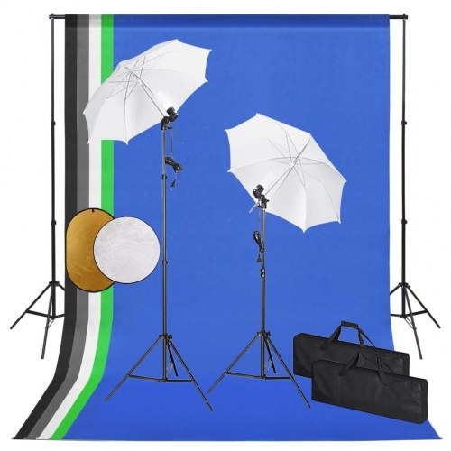 Komplet fotostudieudstyr med lamper, paraplyer, baggrunde og reflektorer - 300 cm system