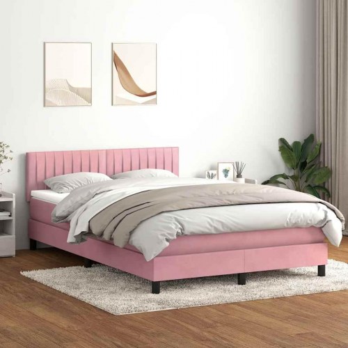 Kontinentalseng med madras 160×210 cm - fløjl, lyserød