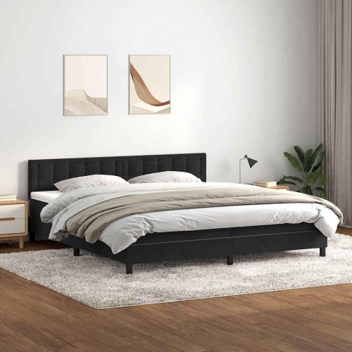 Kontinentalseng med madras 200 x 220 cm i fløjl - sort