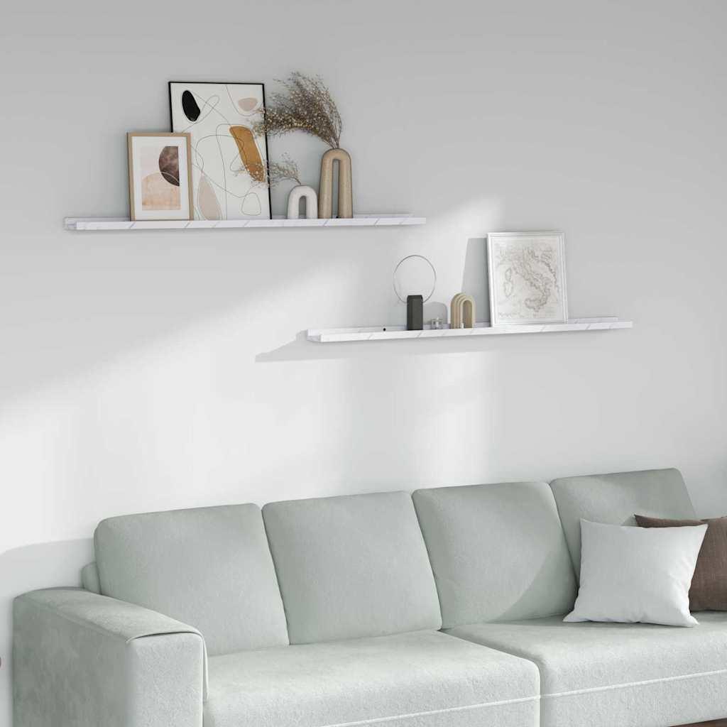 Væghylde 2 stk Hvid marmor 115 x 9 x 3 cm Konstrueret træ billede