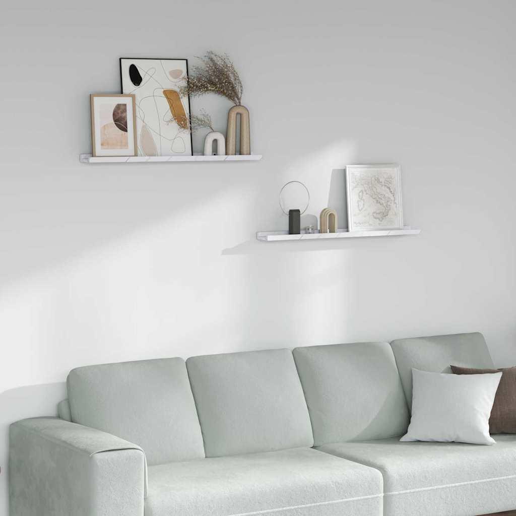 Væghylde 2 stk Hvid marmor 80 x 9 x 3 cm Konstrueret træ billede