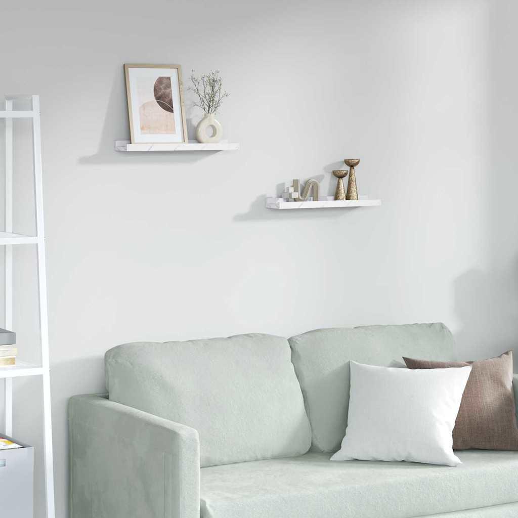 Væghylde 2 stk Hvid marmor 40 x 9 x 3 cm Konstrueret træ billede