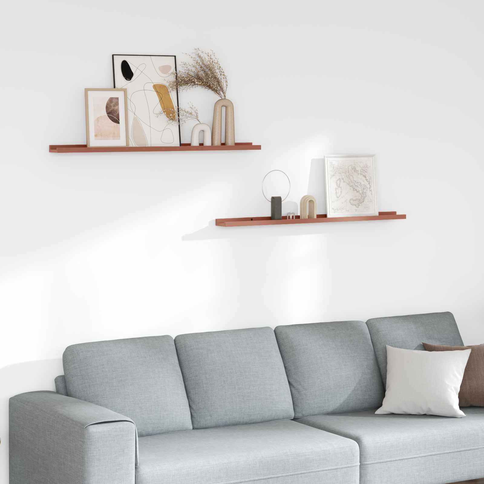 Væghylde med hylde 2 stk Rød 100 x 9 x 3 cm Konstrueret træ billede