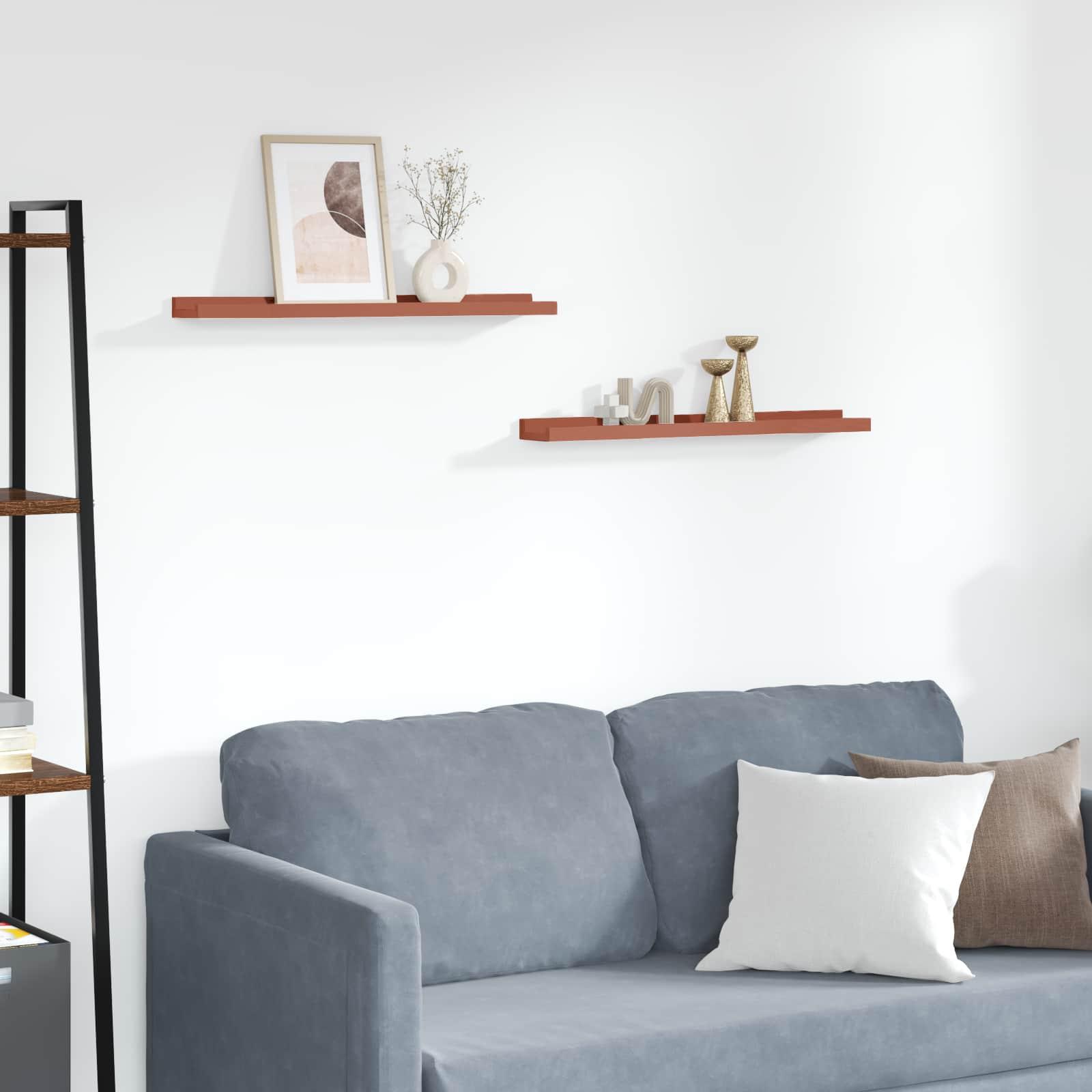 Væghylde med hylde 2 stk Rød 60 x 9 x 3 cm Konstrueret træ billede