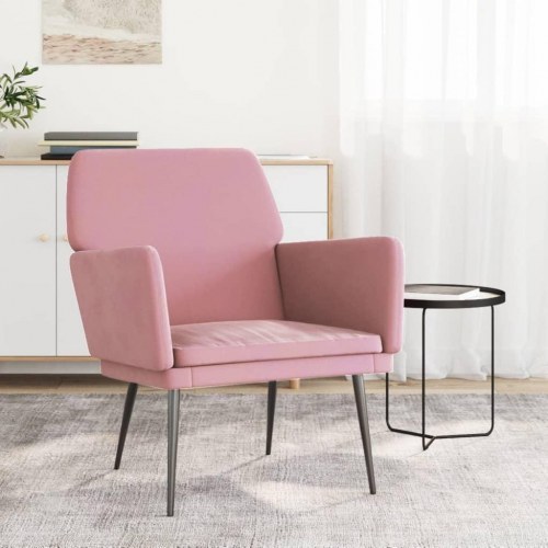 Lænestol i velour - 62 × 79 × 79 cm, lyserød