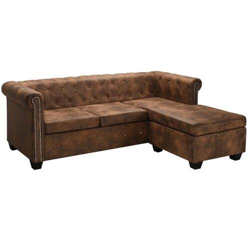 Chaiselong Chesterfield sofa imiteret ruskind brun