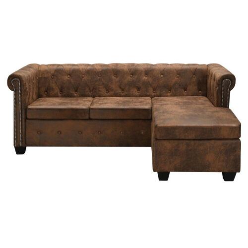 Chaiselong Chesterfield sofa imiteret ruskind brun