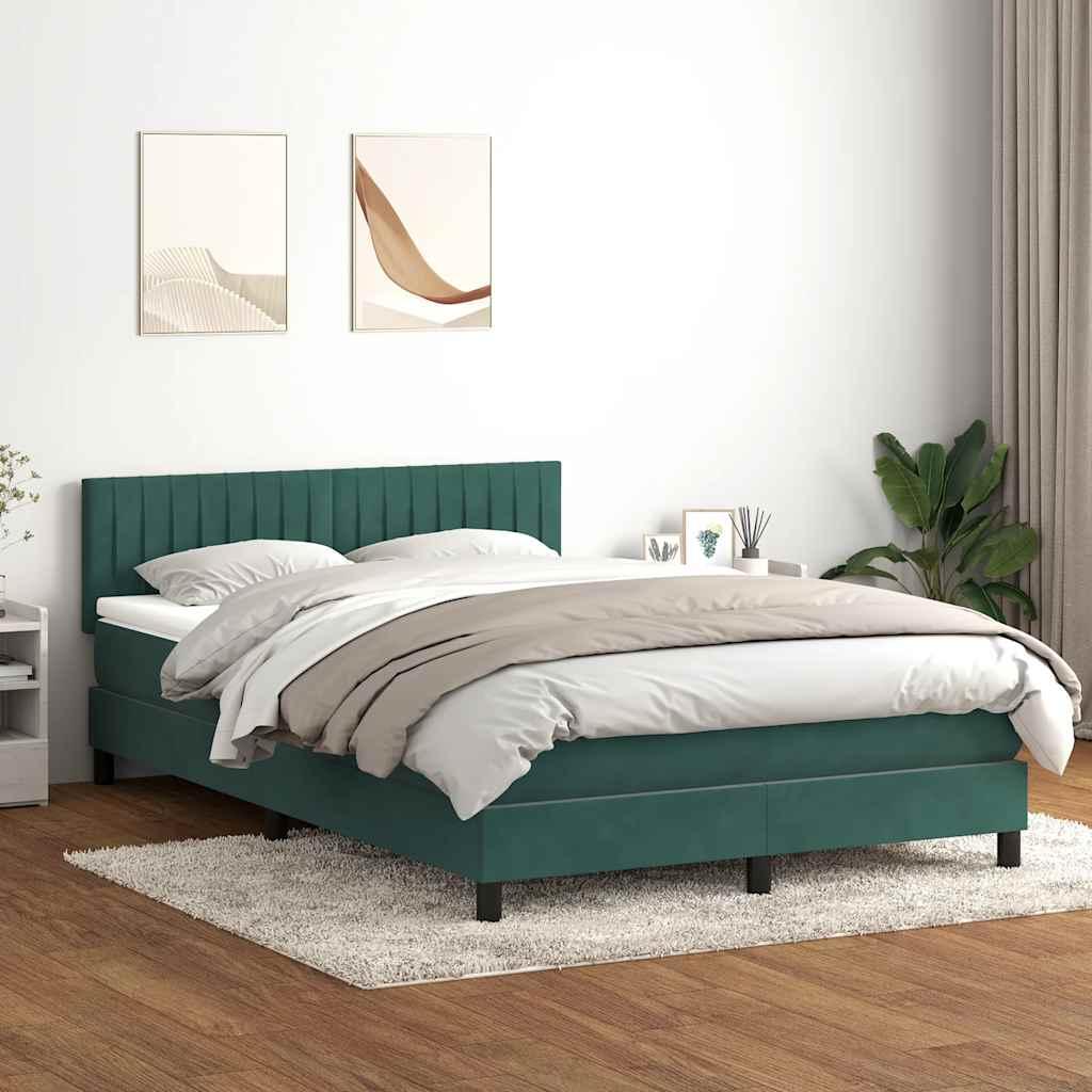 Kontinentalseng med madras og LED-lys 160x220 cm fløjl mørkegrøn billede