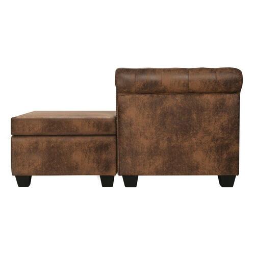 Chaiselong Chesterfield sofa imiteret ruskind brun