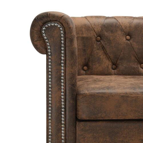 Chaiselong Chesterfield sofa imiteret ruskind brun