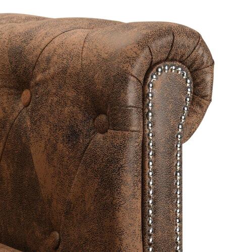 Chaiselong Chesterfield sofa imiteret ruskind brun