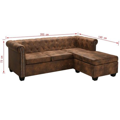 Chaiselong Chesterfield sofa imiteret ruskind brun