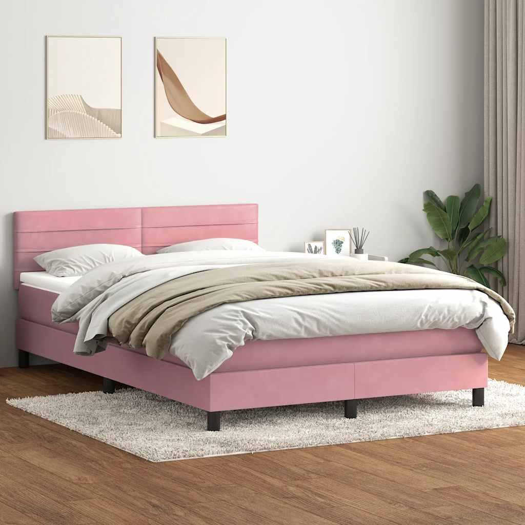 Kontinentalseng med madras 160x220 cm fløjl lyserød billede