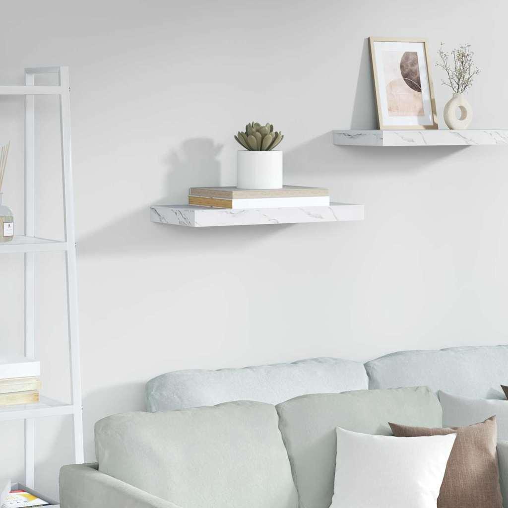 Væghylde Vægmonteret Hvid marmor 50 x 23 x 4 cm Konstrueret træ billede