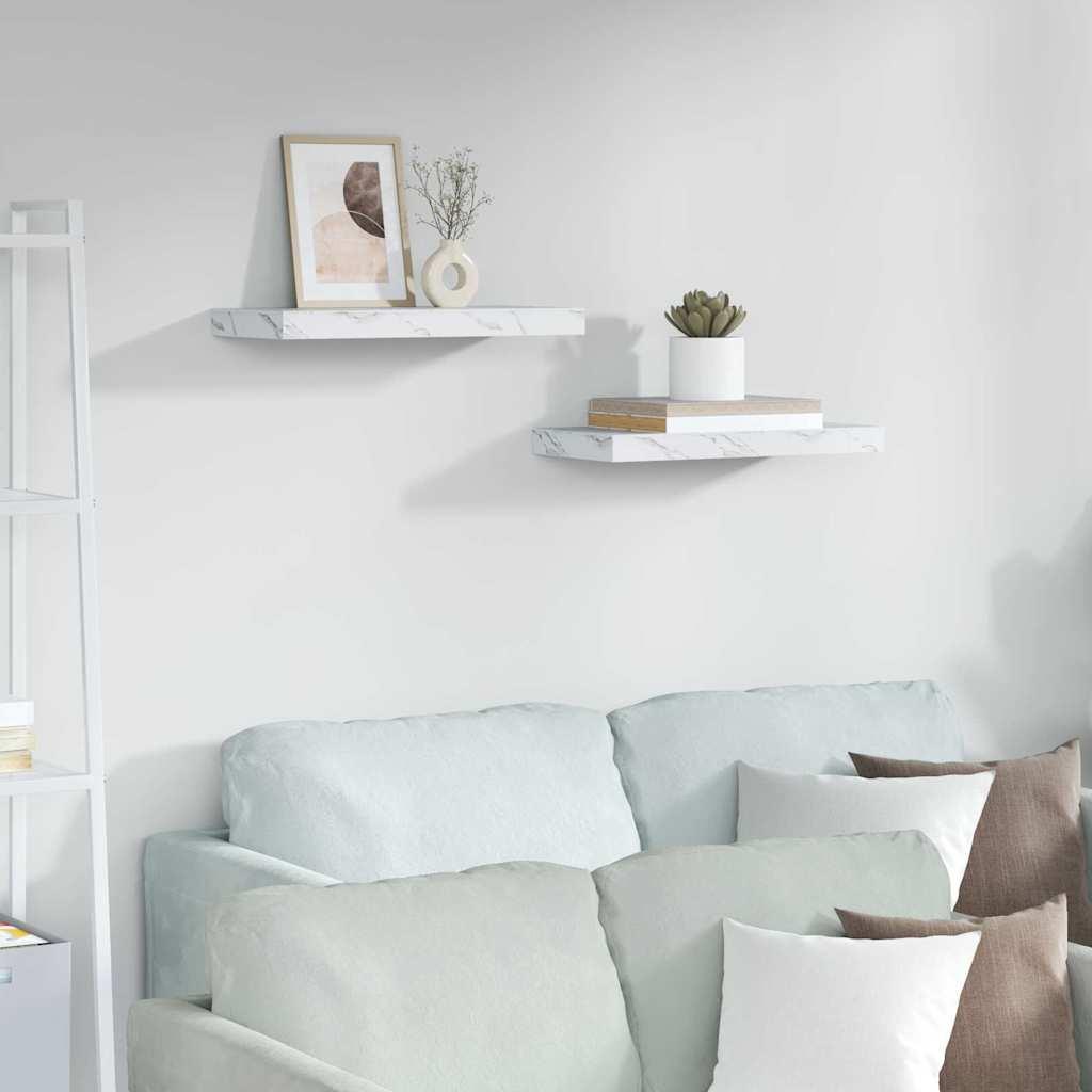 Væghylde 2 stk Hvid marmor 50 x 23,5 x 4 cm Konstrueret træ billede