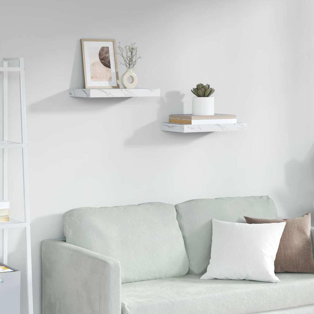 Væghylde 2 stk Hvid marmor 40 x 23,5 x 4 cm Konstrueret træ billede