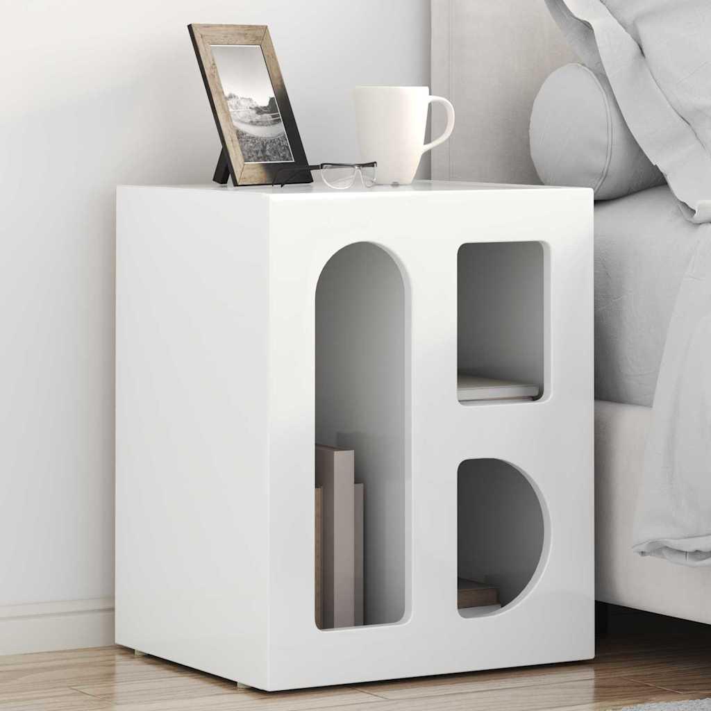 Sengebord 2 stk Høj gloss hvid 40 x 35 x 50 cm Konstrueret træ billede