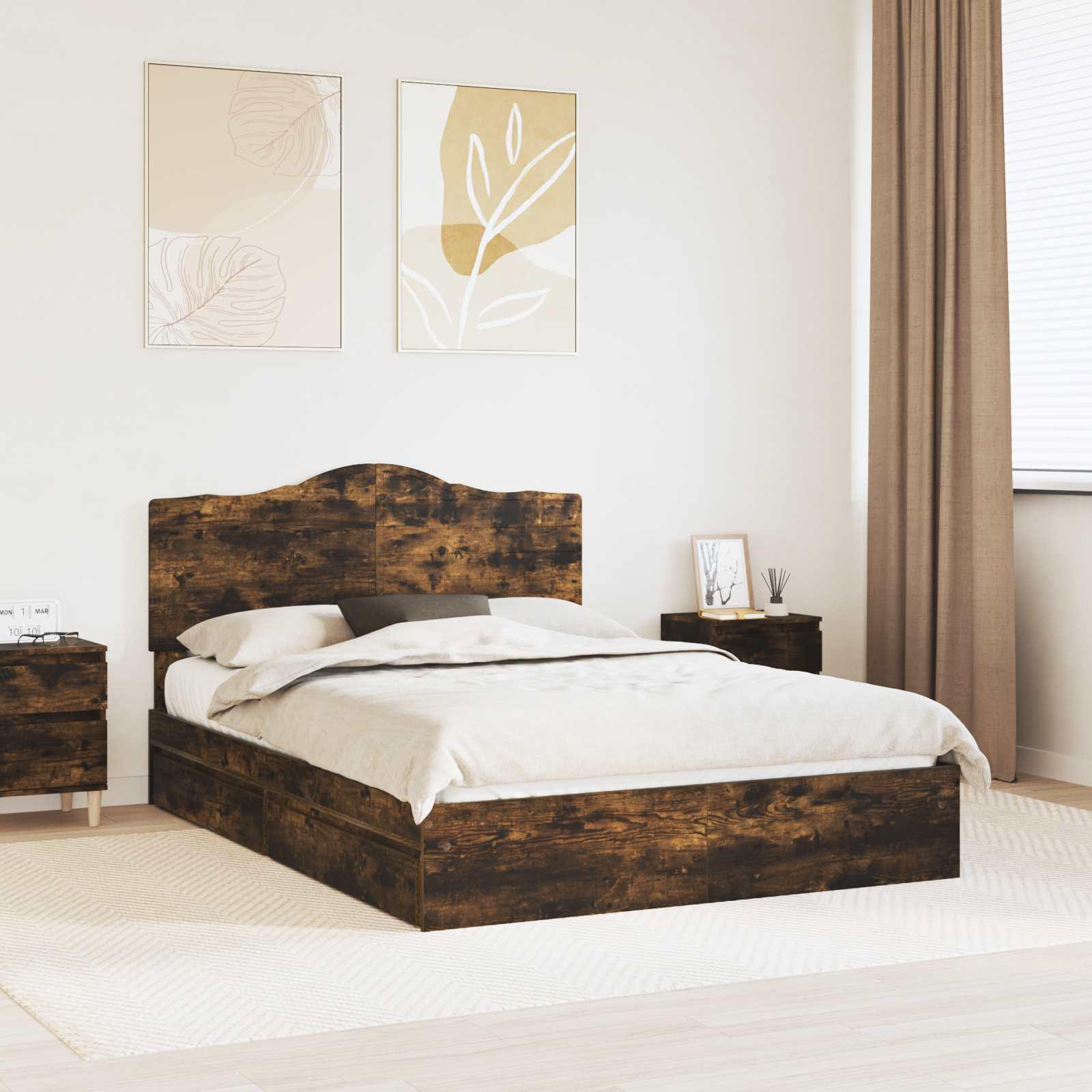 Opbevaringsseng Røget eg 160 x 200 cm Konstrueret træ billede