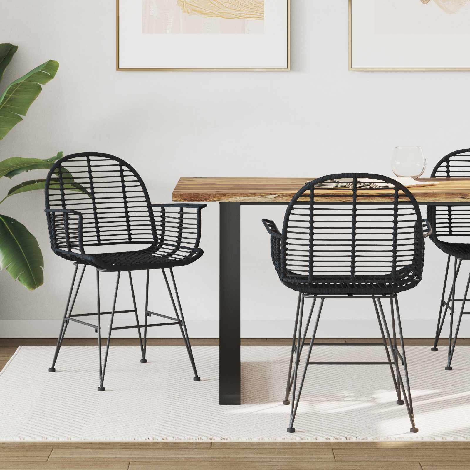 Spisestuestol 2 stk Sort 57 x 54,5 x 85 cm Rattan og Jern billede