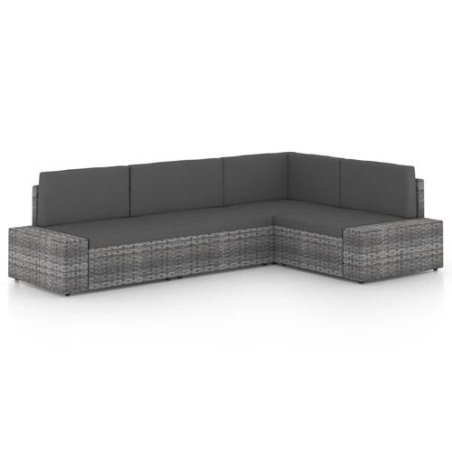 Loungesæt til haven 4 dele med hynder polyrattan grå