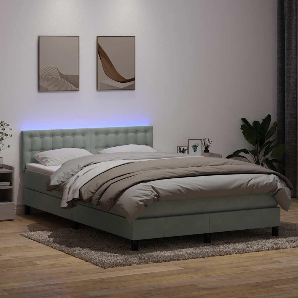 Kontinentalseng med madras og LED-lys 160x220 cm fløjl lysegrå billede