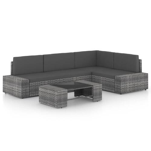 Loungesæt til haven 5 dele med hynder polyrattan grå