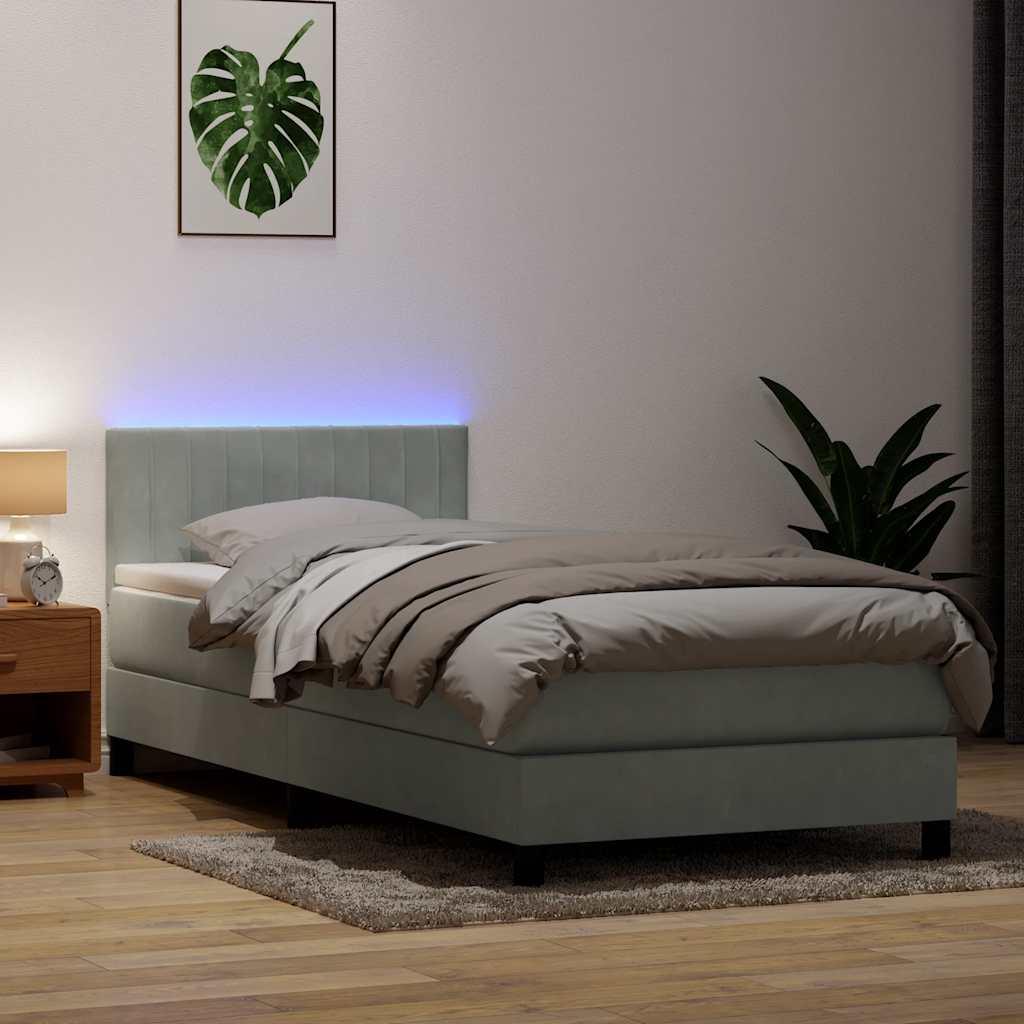 Kontinentalseng med madras og LED-lys lysegrå 90x210 cm fløjl billede