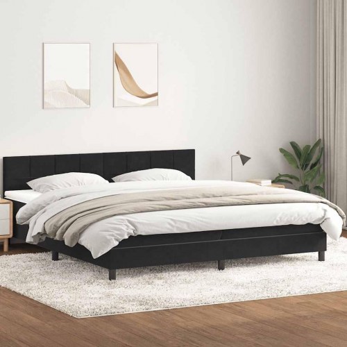 Kontinentalseng med madras 200x220 cm i fløjl - sort
