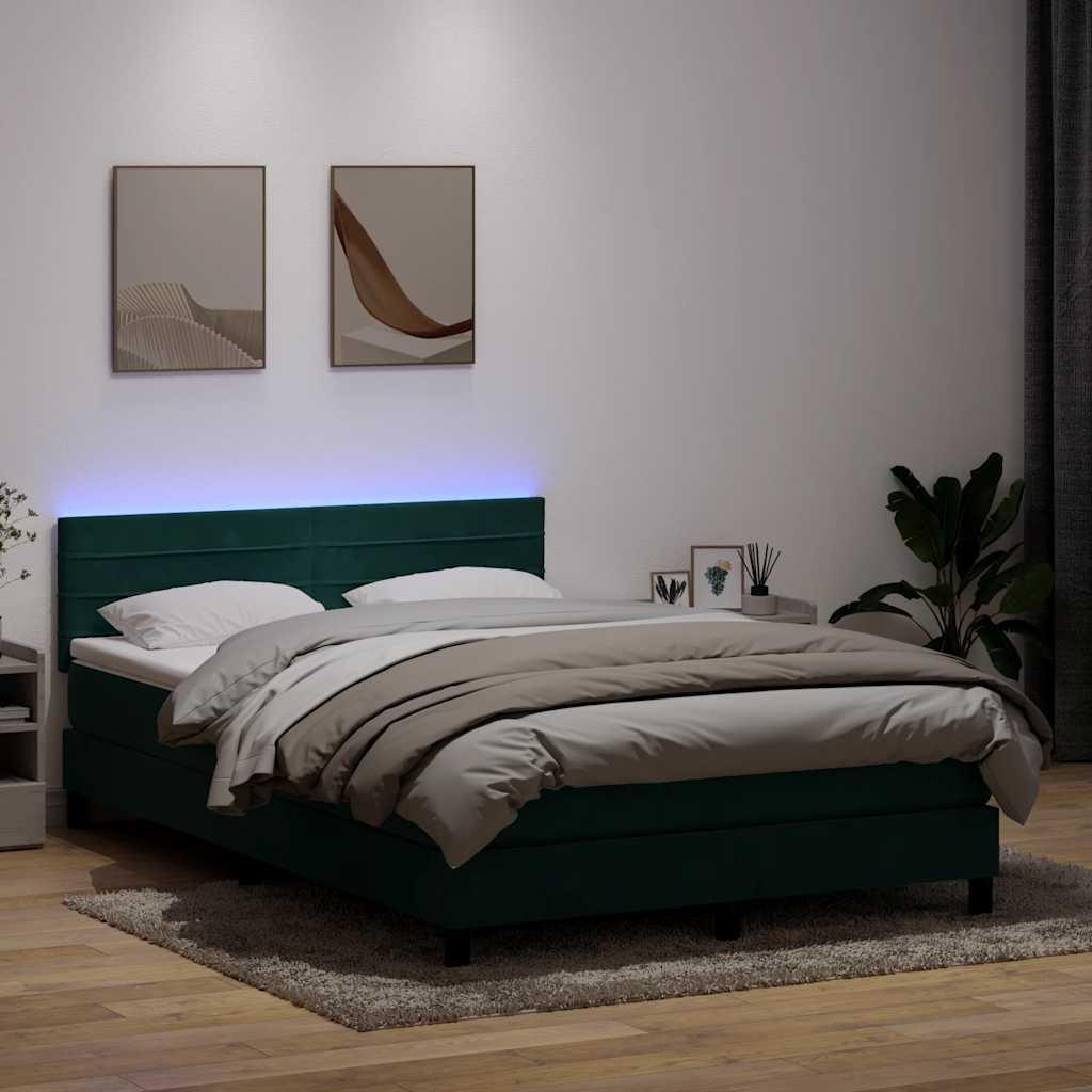 Kontinentalseng med madras og LED-lys 160x220 cm fløjl mørkegrøn billede