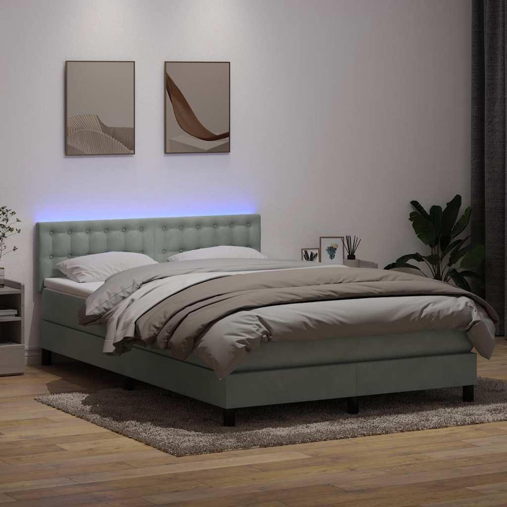 Kontinentalseng med madras og LED-lys 160x210 cm fløjl lysegrå billede