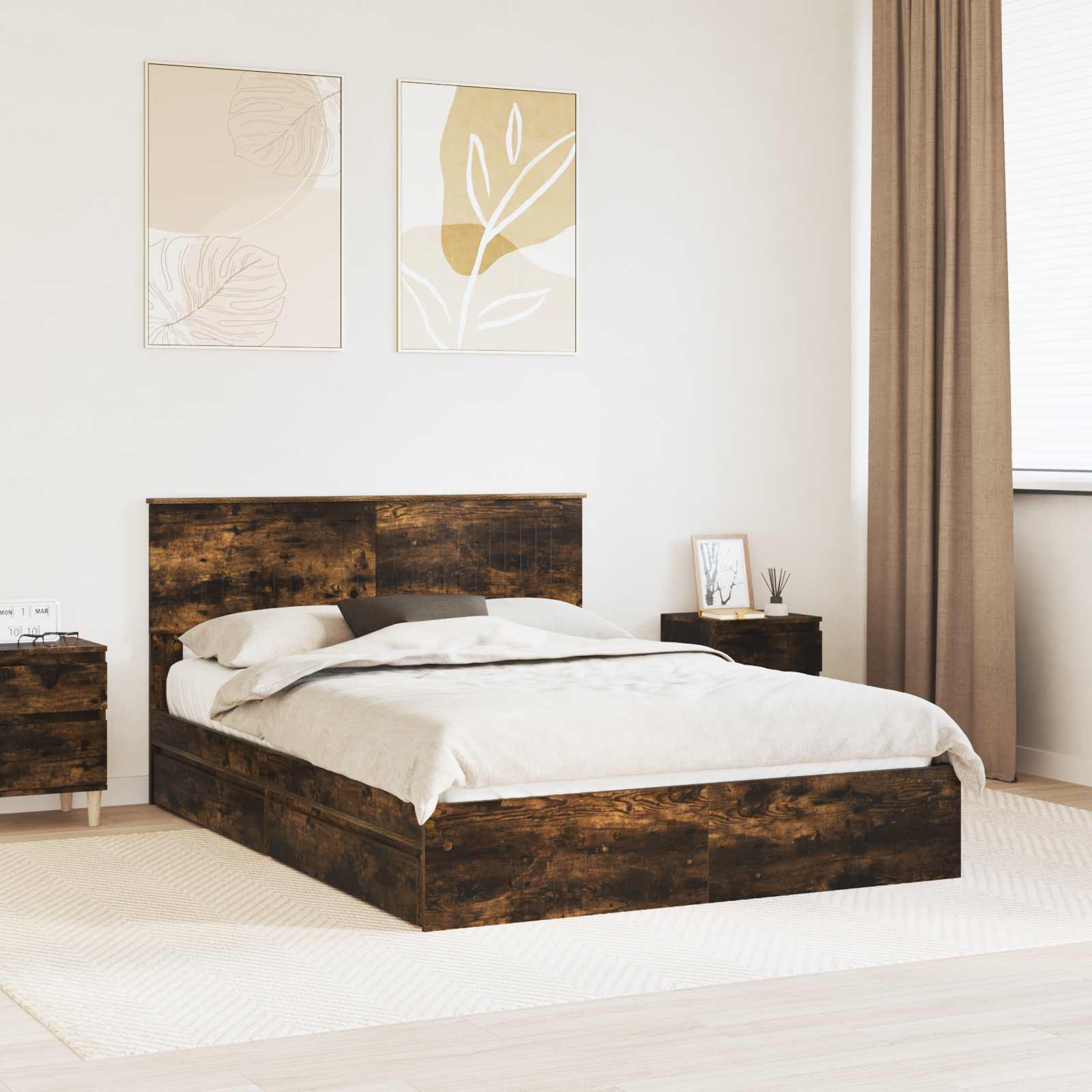 Opbevaringsseng Røget eg 135 x 190 cm Konstrueret træ billede