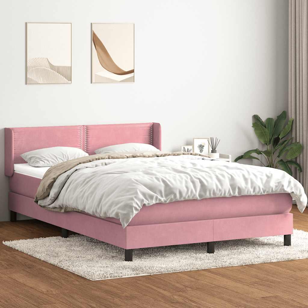 Kontinentalseng med pocketmadras 160×220 cm - fløjl, lyserød billede