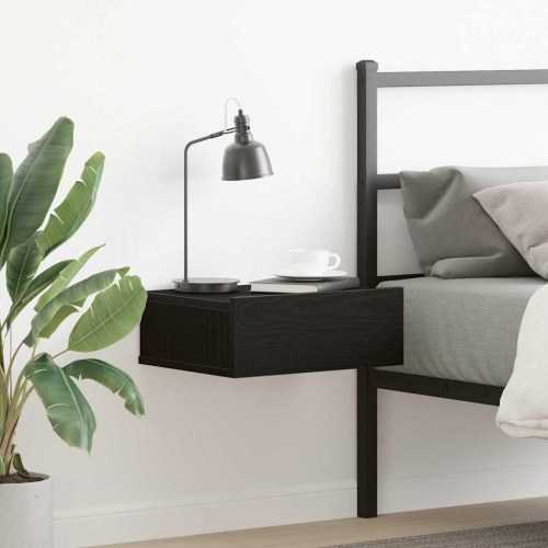Svævende natbord i sort eg 40×32×15 cm - konstrueret træ