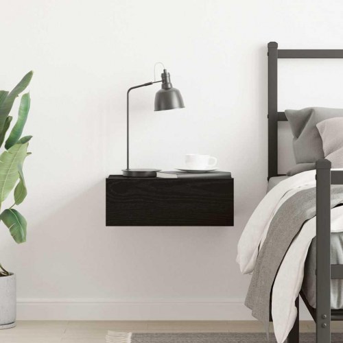 Svævende natbord i sort eg 40×32×15 cm - konstrueret træ