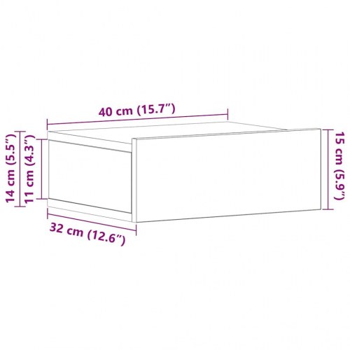 Svævende natbord i sort eg 40×32×15 cm - konstrueret træ