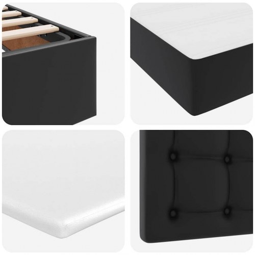 Seng med opbevaring og LED Sort 200 x 200 cm Faux læder