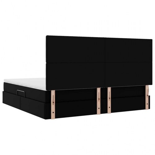 Seng med opbevaring og LED Sort 200 x 200 cm Faux læder