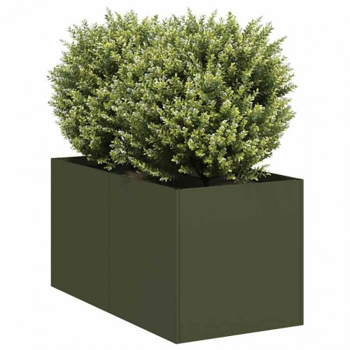 Plantekasse 40×80×40 cm i koldvalset stål - olivengrøn