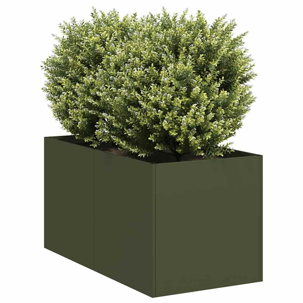 Plantekasse 40x80x40 cm koldvalset stål olivengrøn billede