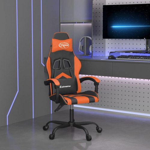 Drejelig gamingstol i kunstlæder - sort/orange, højde- og ryglænsjusterbar