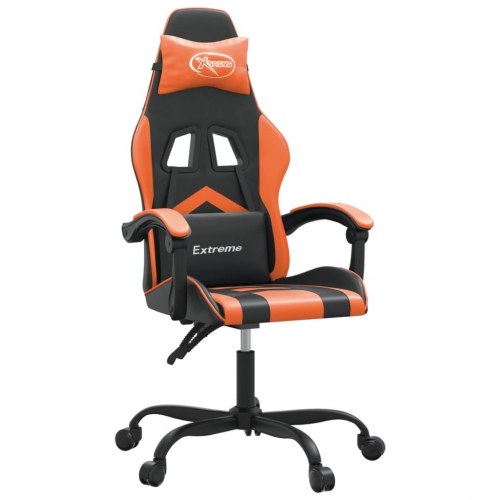Drejelig gamingstol i kunstlæder - sort/orange, højde- og ryglænsjusterbar