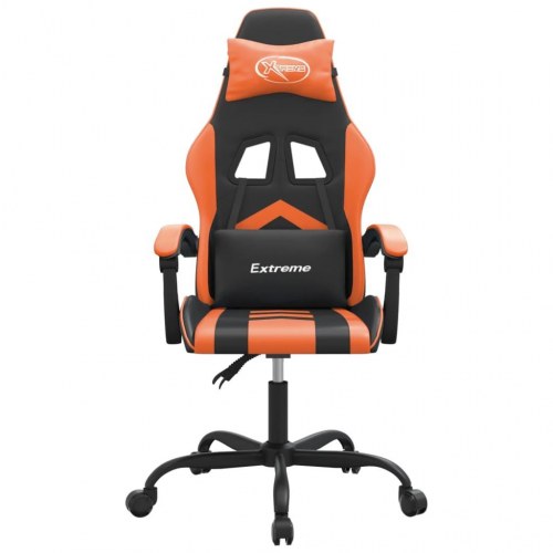 Drejelig gamingstol i kunstlæder - sort/orange, højde- og ryglænsjusterbar