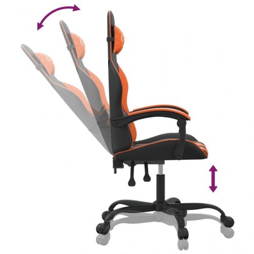Drejelig gamingstol i kunstlæder - sort/orange, højde- og ryglænsjusterbar