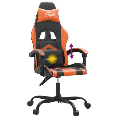 Drejelig gamingstol i kunstlæder - sort/orange, højde- og ryglænsjusterbar